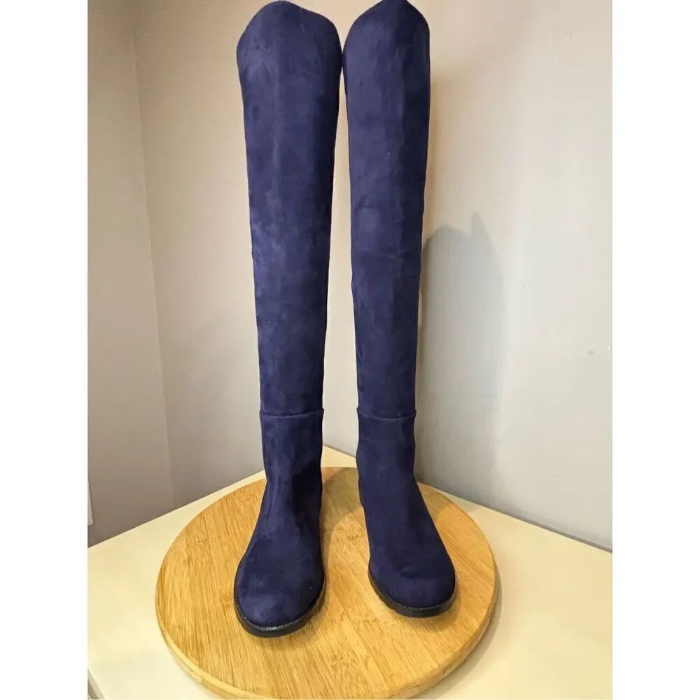 Stuart Weitzman Women's S251823 Suede Over The‎ Knee 5050 Boots Blue Sz 4.5M